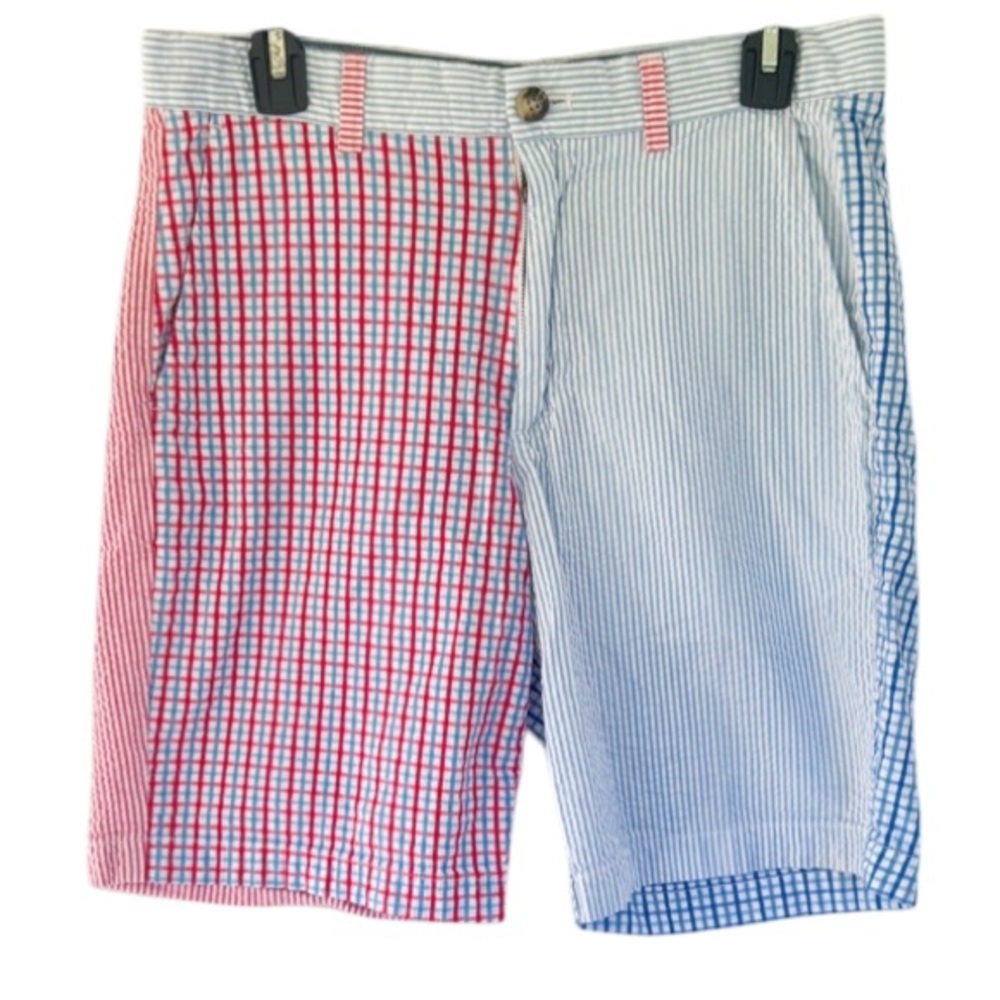 Vineyard Vines Shep & Ian Breaker blue red plaid mix print chino shorts size 30